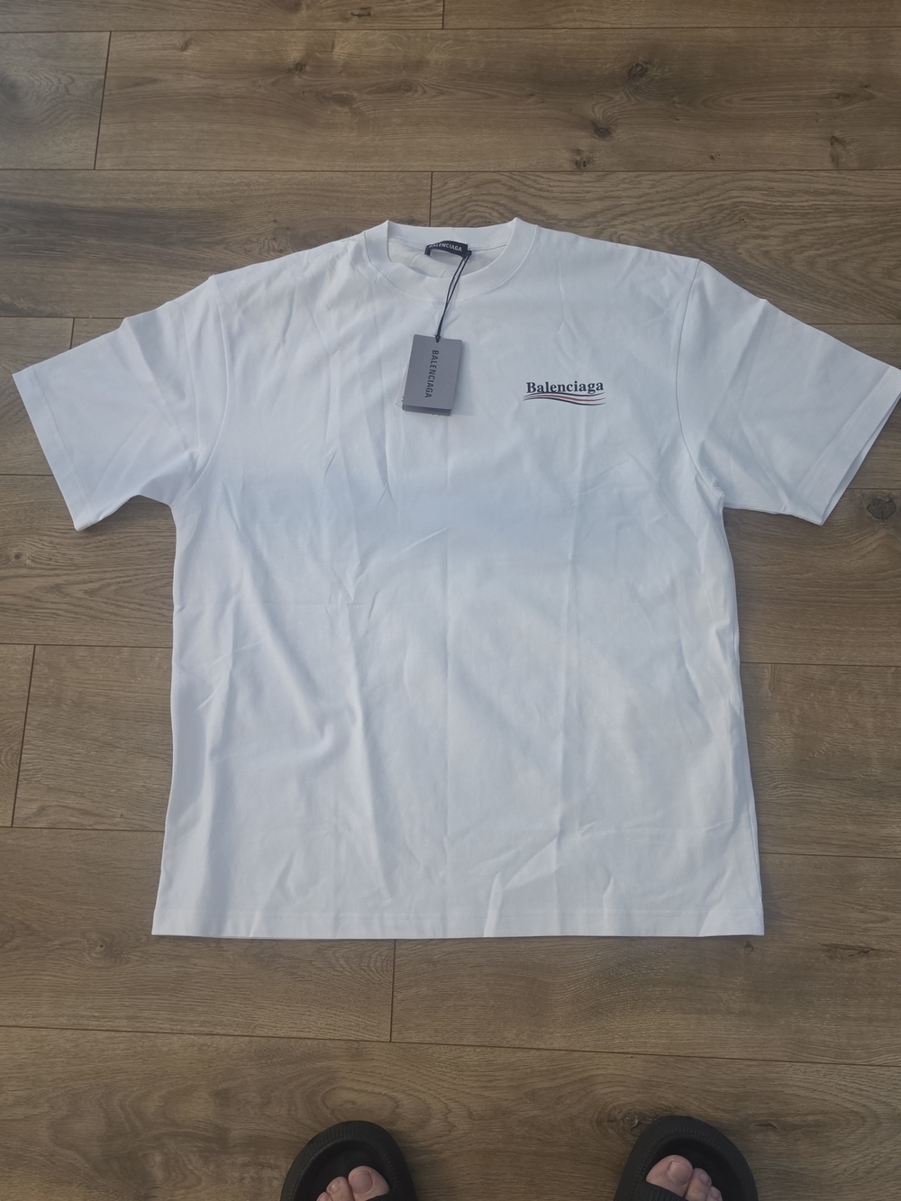 Balenciaga White Crewneck Short-Sleeve Logo Tee